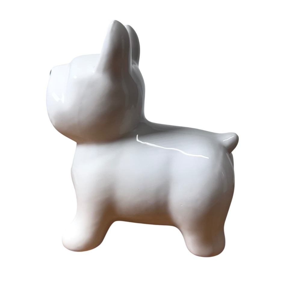 White Ceramic French Bulldog Figurine Gold Accents Minimalist Dog Statue Decor